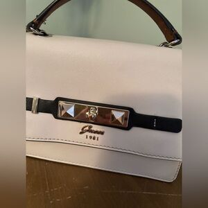 Guess Cream and Black Crossbody Bag with Gold Hardware